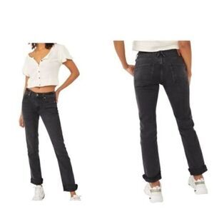 Free People Slim Cuffed Boyfriend Jeans Faded Black sz 24 NWT